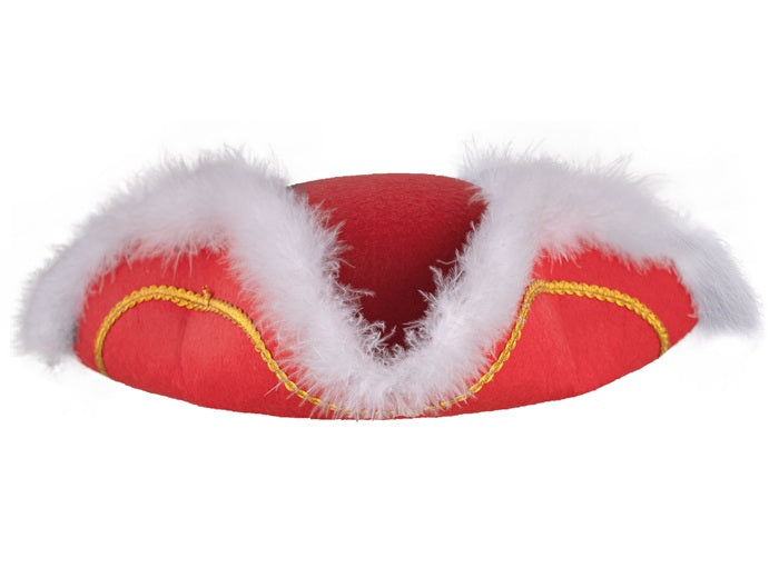 chapeau tricorne à plumes avec ornements rouge