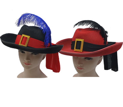 chapeau mousquetaire ruban et plume mix