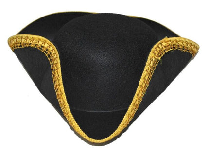 chapeau tricorne feutrine bordure doré