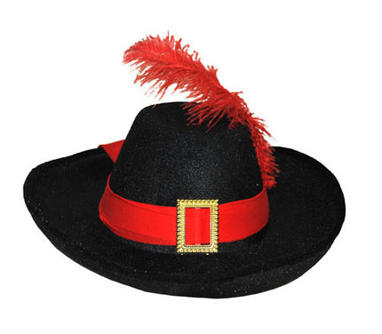 chapeau mousquetaire ruban et plume rouges