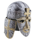 casque de chevalier gris et doré