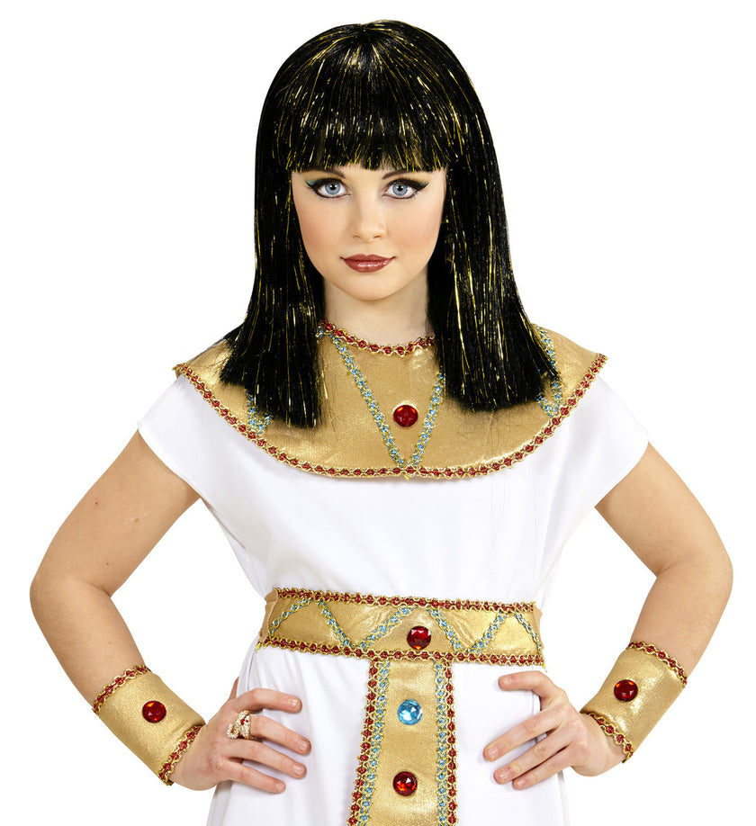 Perruque Cléopâtre avec mèches métalliques pour fille