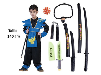 déguisement de ninja bleu avec accessoires 7pcs enfant t140cm