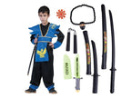 déguisement de ninja bleu avec accessoires 7pcs enfant t140cm