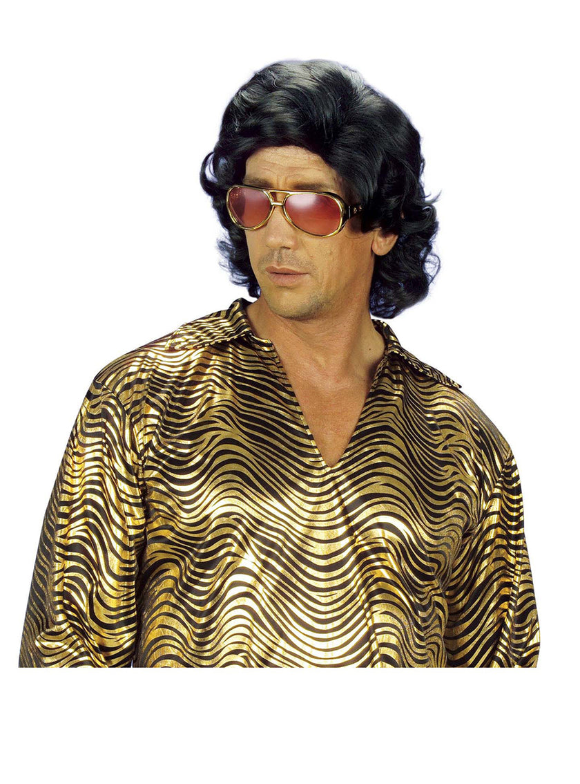 Perruque d'homme des années 70 noire