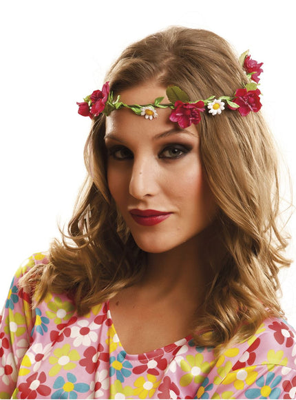 Couronne hippie fleurs rouges