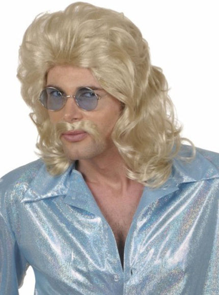 Perruque et moustache 70's blonde