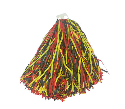 paire de pompons avec anneaux rouge jaune & noir 110gr