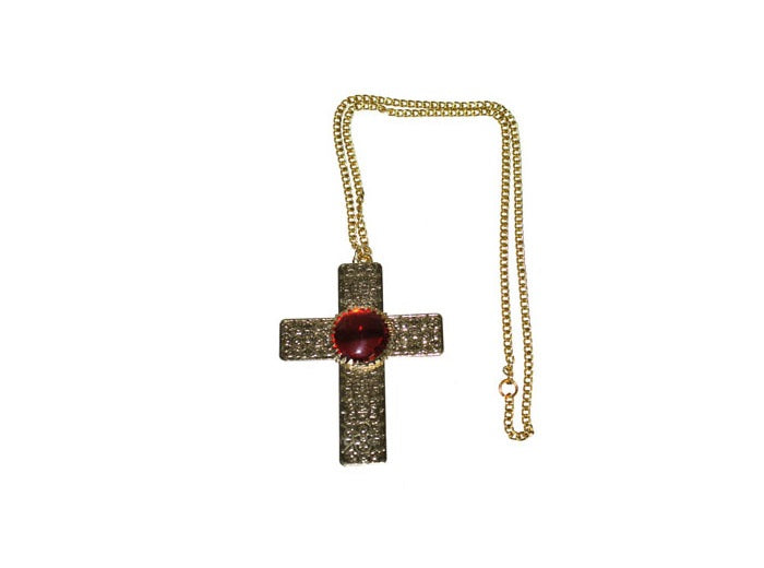 collier croix métal avec faux rubis