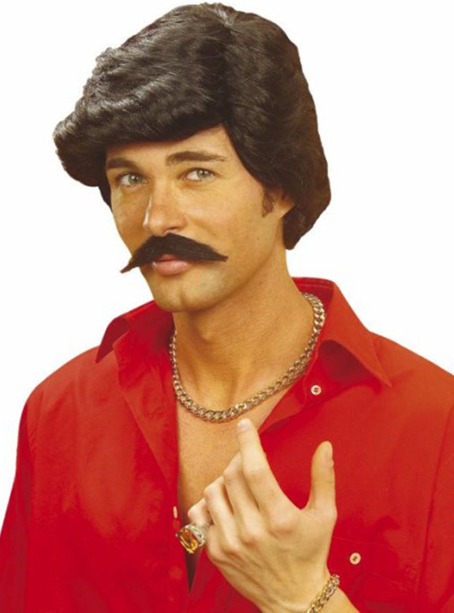 Perruque Casanova noire avec moustache