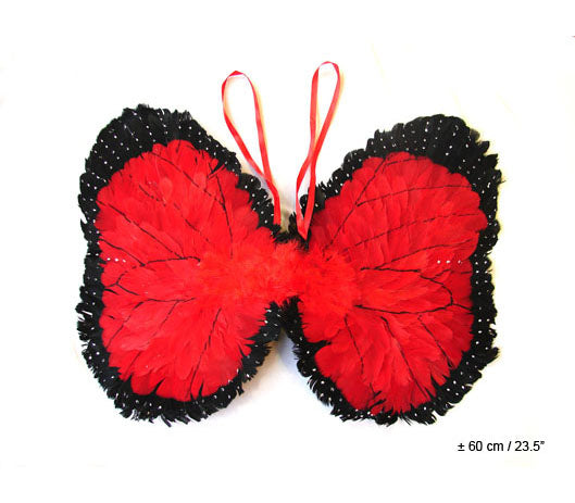 ailes de papillon plumes rouge et noir 68cm