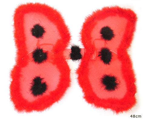 ailes de coccinelle avec plumes rouge & noir 48cm