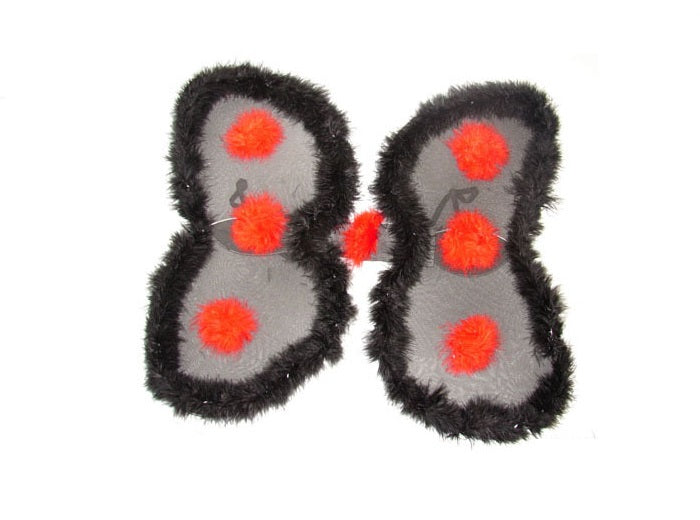 ailes de coccinelle avec plumes noir & rouge 54cm