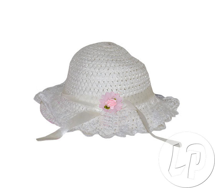 chapeau de paille pour enfant raphia et dentelles blanc