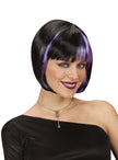 Perruque noire avec mèches violettes femme