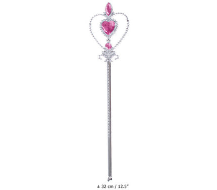 baguette de fée princesse argent coeur et pierres rose 32cm