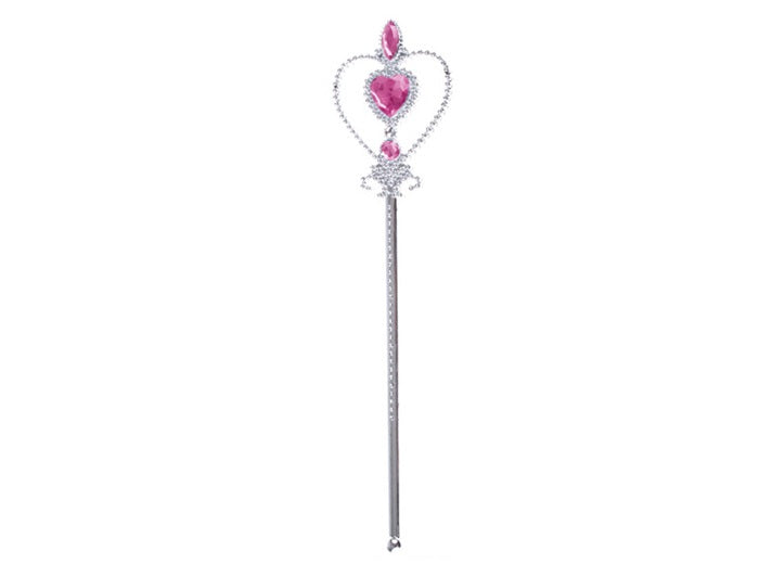 baguette de fée princesse argent coeur et pierres rose 32cm