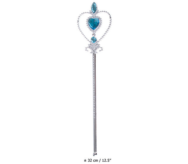 baguette de fée princesse argent coeur et pierres bleu 32cm