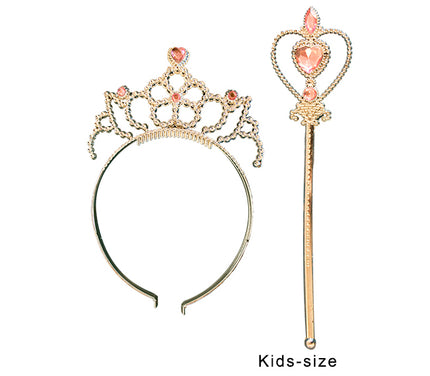 set de princesse enfant argent et pierres rose 2pcs