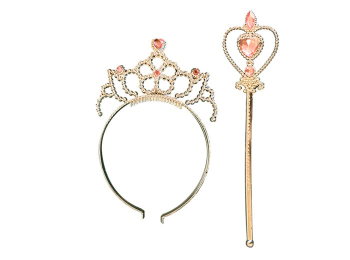 set de princesse enfant argent et pierres rose 2pcs