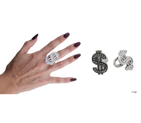 lot de 2 bagues dollar argent avec effet strass