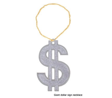collier dollar géant argent avec effet paillettes 23cm