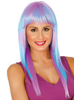 Perruque bleue et rose longue femme