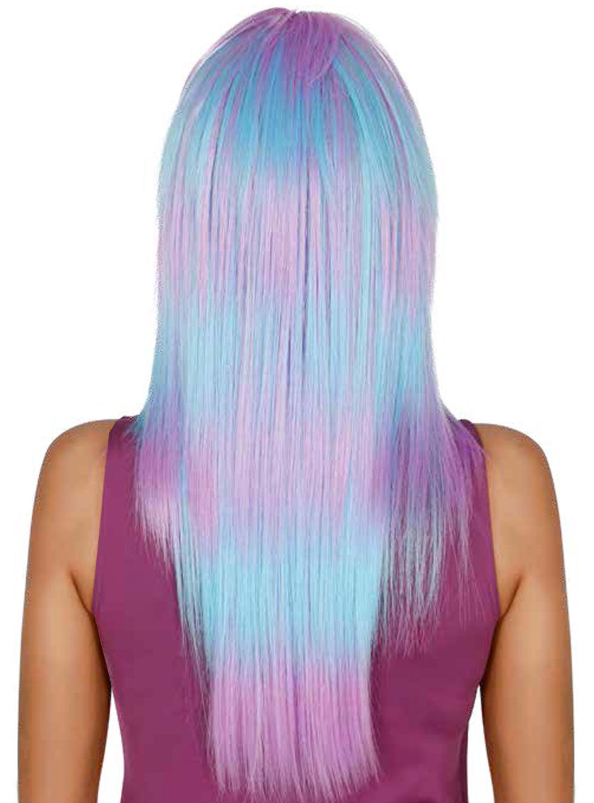 Perruque bleue et rose longue femme
