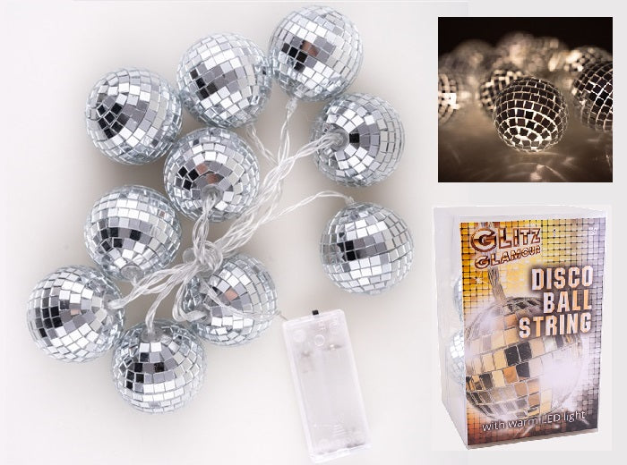 guirlande lumineuse led''s disco 10 boules à façettes argent 1.6m
