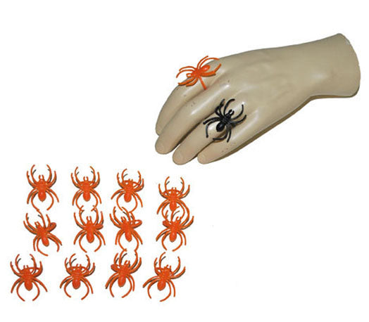 lot de 25 bagues ou décorations araignées mix orange/noir