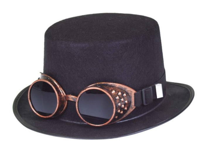 chapeau haut de forme steampunk avec lunettes adulte