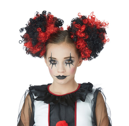 Chignons de clown noirs et rouges femme