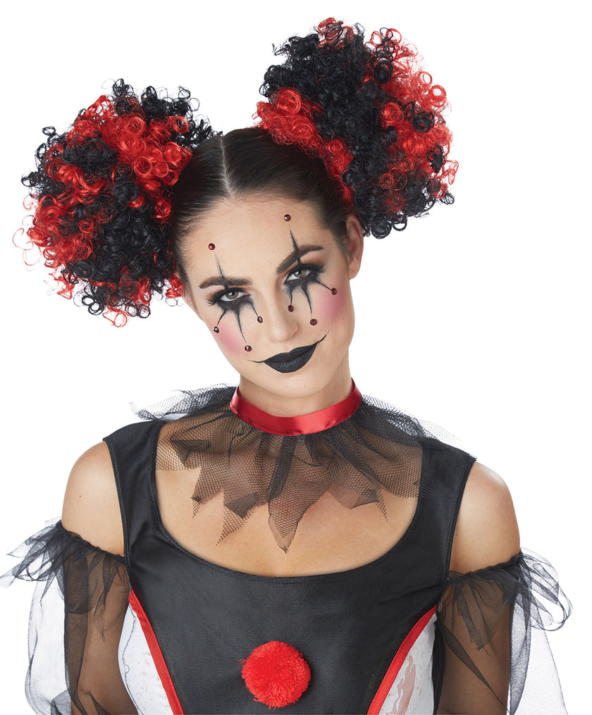 Chignons de clown noirs et rouges femme