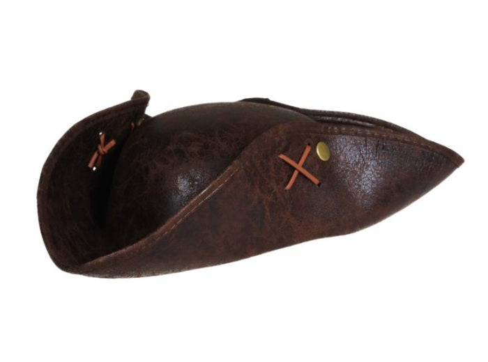 chapeau tricorne imitation cuir marron luxe adulte