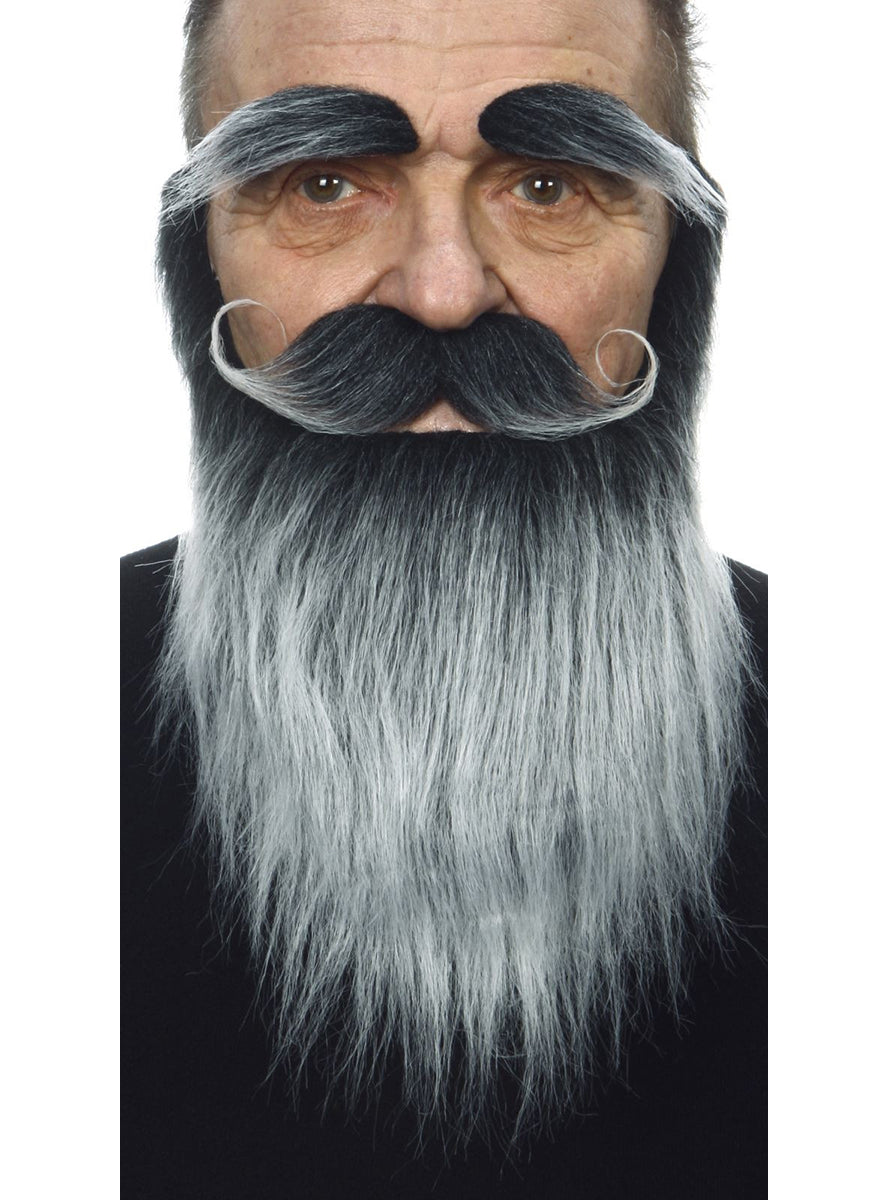 Moustache avec barbe et sourcils gris