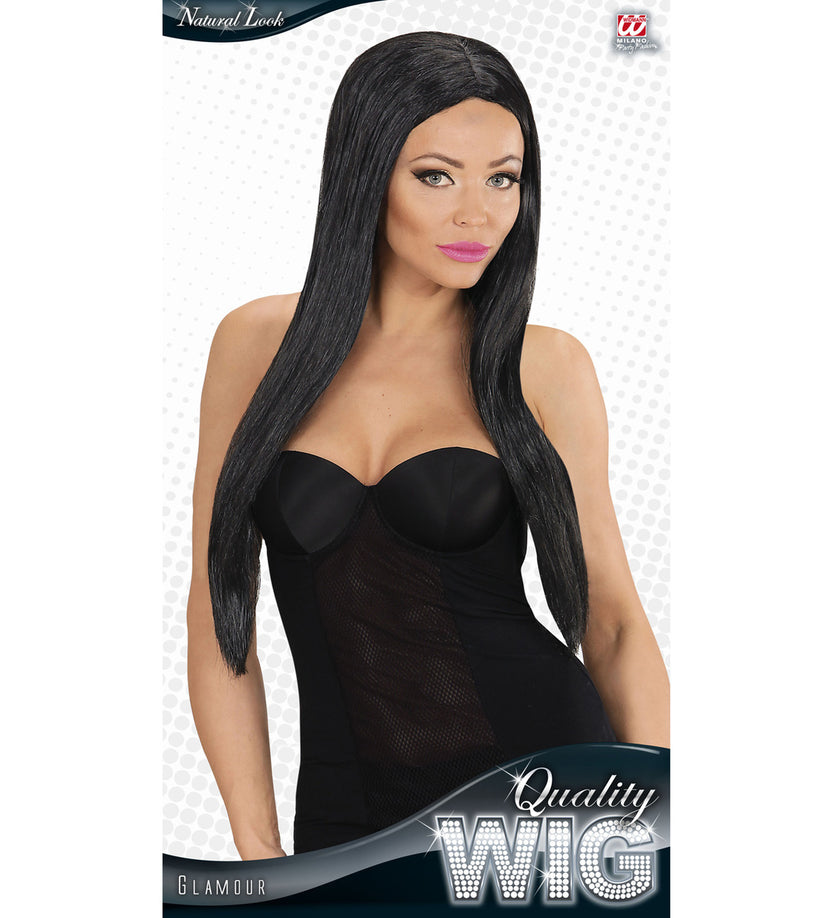 Perruque noire longue et raide femme