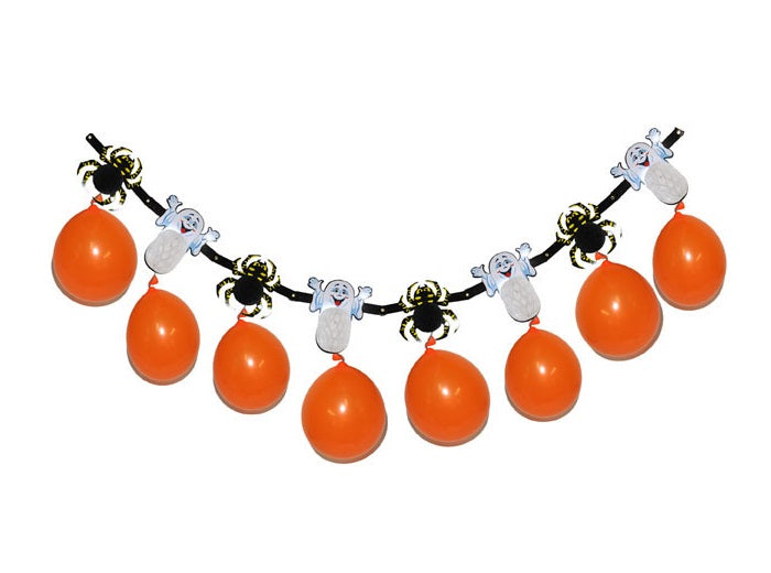 guirlande fantômes araignées et 8 ballons oranges 1.4m