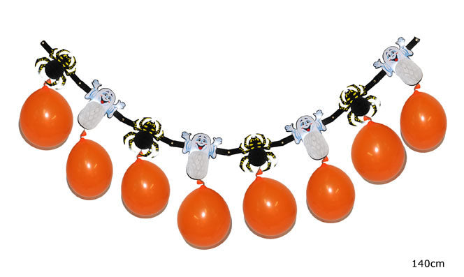 guirlande fantï´mes araignées et 8 ballons oranges 1.4m