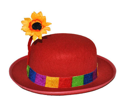 chapeau de clown rouge avec fleur de tournesol