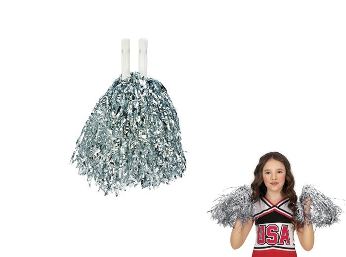 paire de pompons pom pom girl avec poignée léger argent