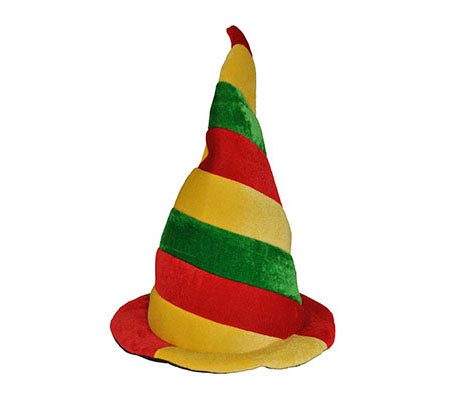 chapeau de clown torsadé rouge jaune vert