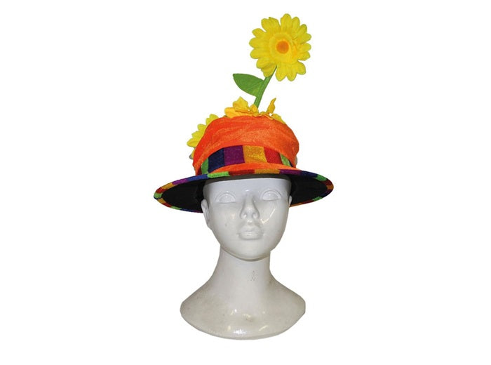 chapeau clown orange avec fleur jaune adulte