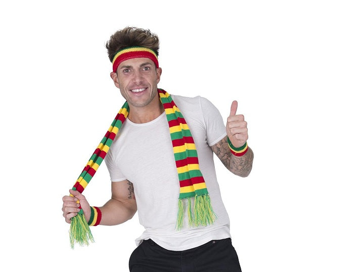 set bandeau et bracelets éponge vert jaune rouge 3pcs