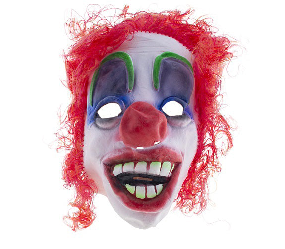 masque latex de clown fou avec cheveux rouge adulte