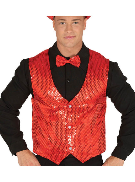 Gilet paillettes rouges élégant homme
