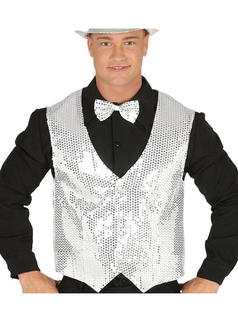 Gilet paillettes argentées homme