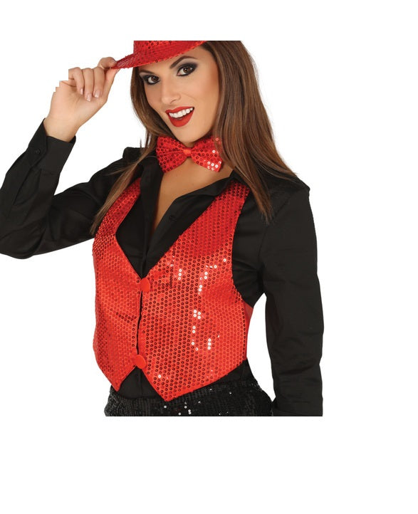 Gilet paillettes rouge femme