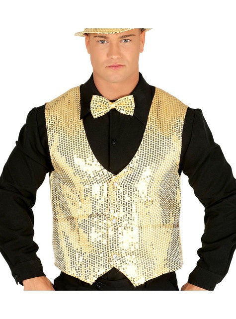 Gilet paillettes dorées homme