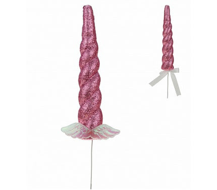 corne de licorne à paillettes rose avec pique 27cm