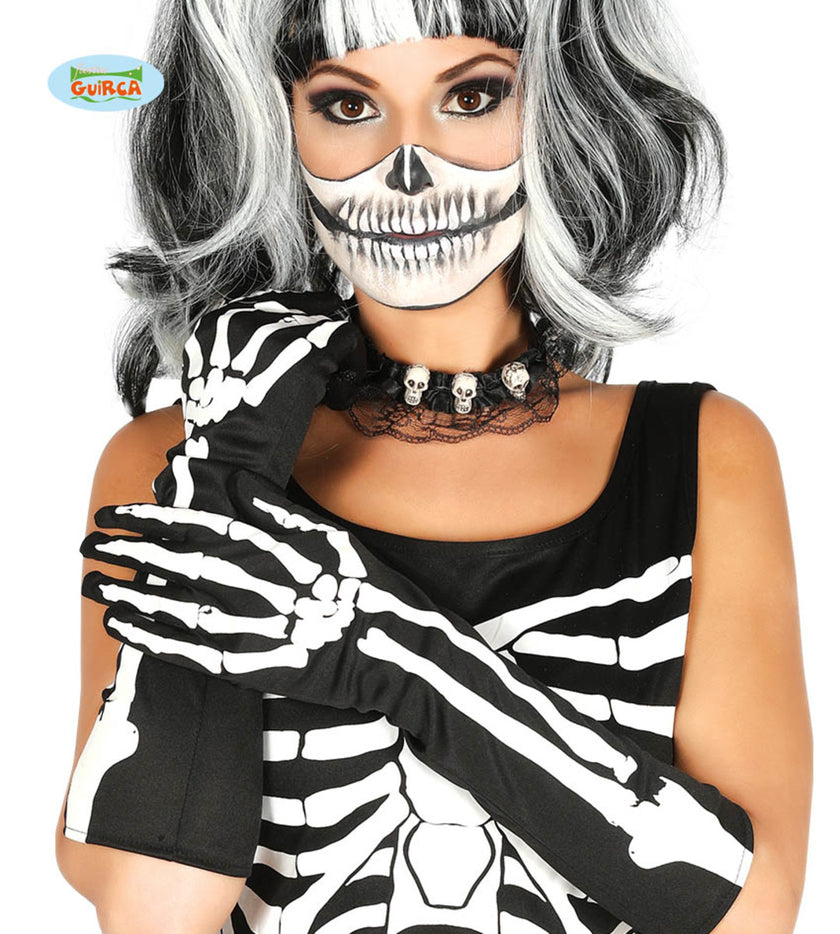 Gants longs squelette adulte